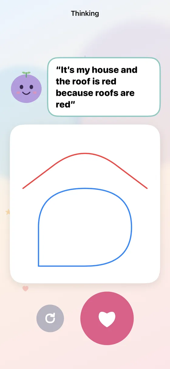 Thinking in the app: a drawing of a house, and the child's words about it