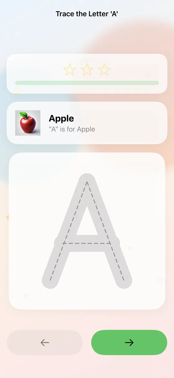 Meet Anvi Guided Letter Tracing Screen